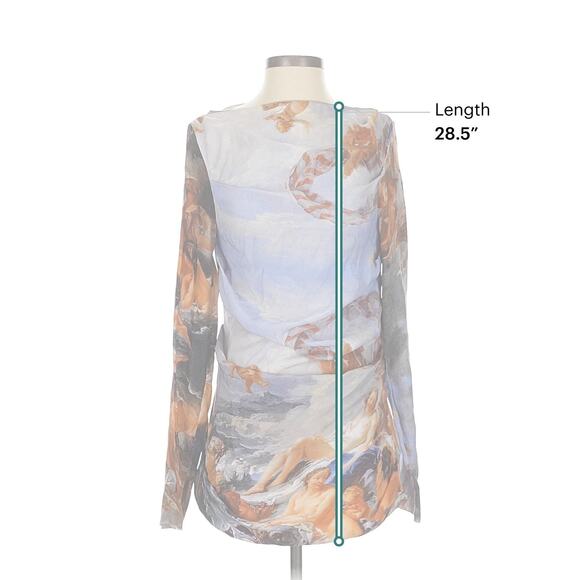 DM Made In Italy Silk Angels Renessance Print Mini Dress Long Sleeve XS - Picture 5 of 5